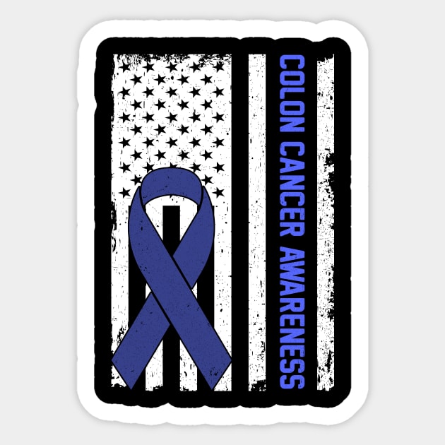 Colon Cancer Awareness Usa American Flag Sticker by anitakayla32765